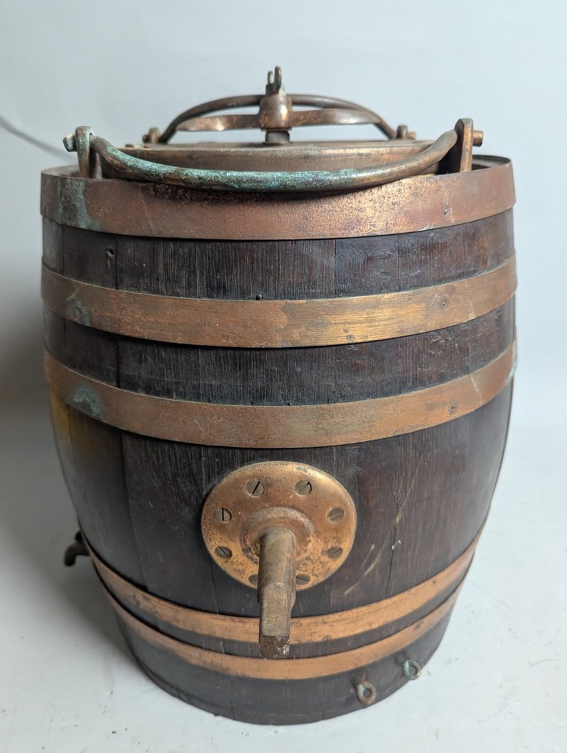 Antique Oak and Copper-Banded Water Barrel Scuttlebutt Nautical Collectible - 6