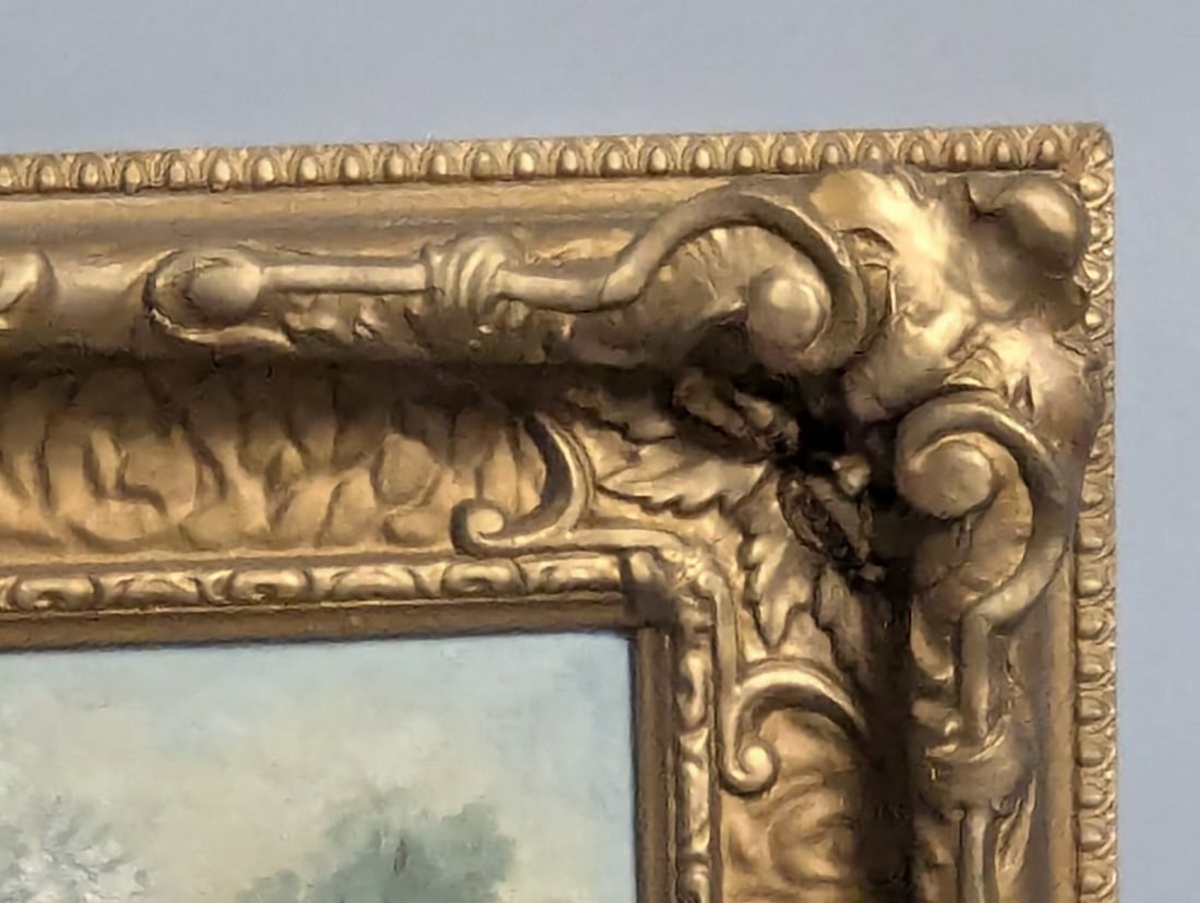 Antique Unsigned Landscape Oil Painting in Ornate Gilded Frame - 13