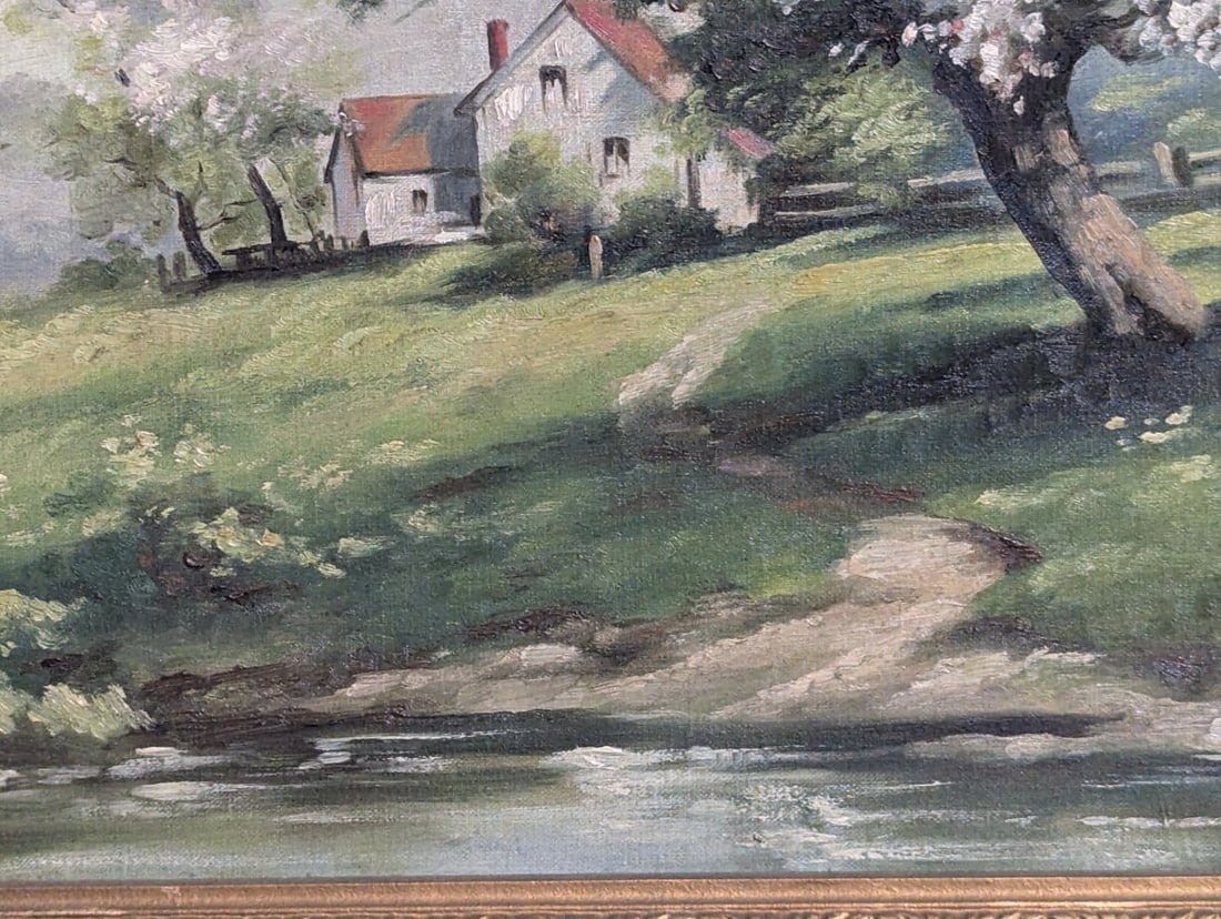 Antique Unsigned Landscape Oil Painting in Ornate Gilded Frame - 8