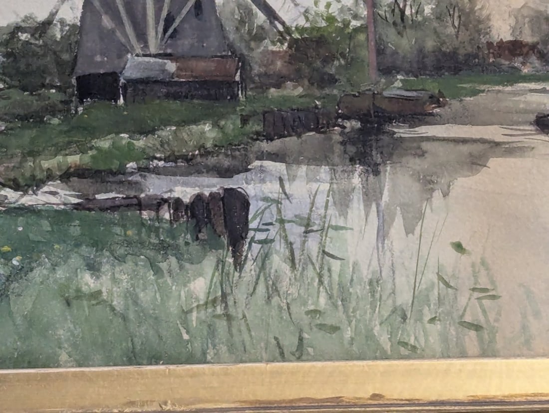 Fredericus Jacobus van Rossum du Chattel Watercolor Dutch Landscape with Windmill - 9