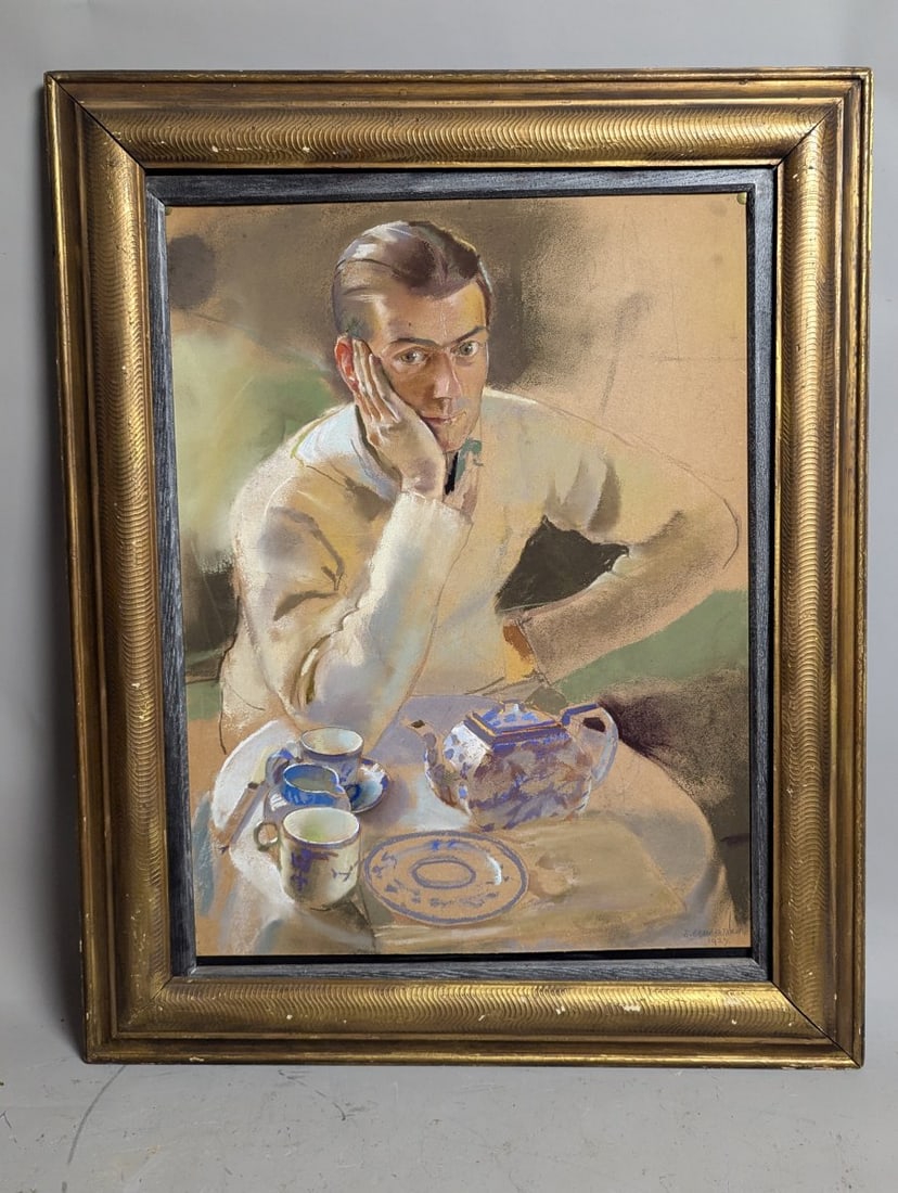 Original Pastel Portrait by E Granger Taylor 1927 British Artwork Framed: **Important** Please read below description on how to avoid high shipping costs. This original pastel portrait by E. Granger Taylor, dated 1927, measures 25 x 31 inches (frame) with an image size of