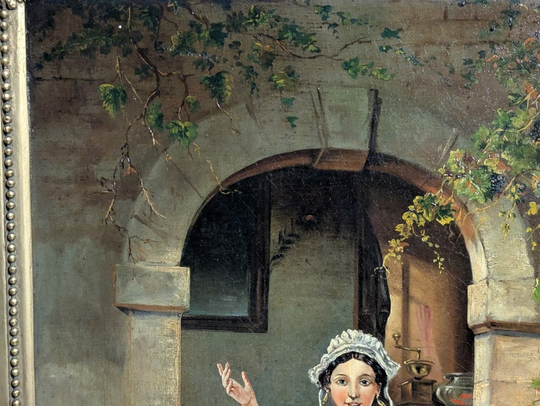 Antique Italian Genre Oil Painting by L Conti Charming Peasant Scene Decorative Art - 3