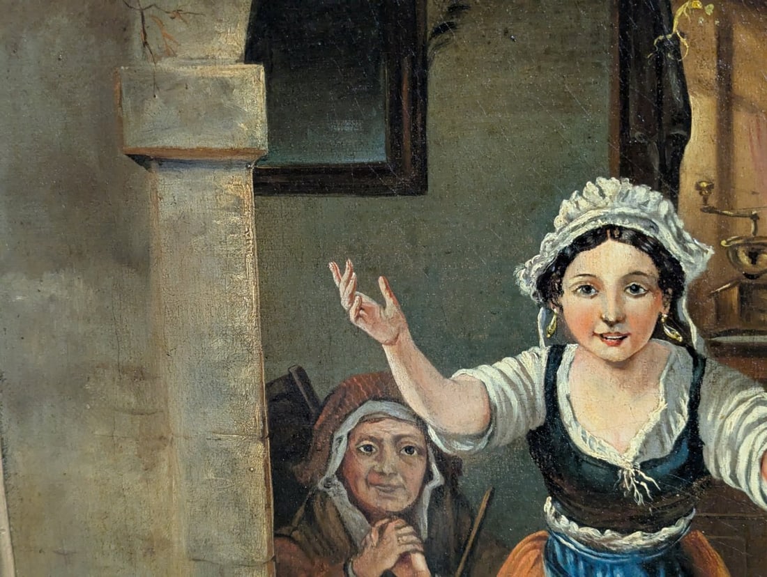 Antique Italian Genre Oil Painting by L Conti Charming Peasant Scene Decorative Art - 5