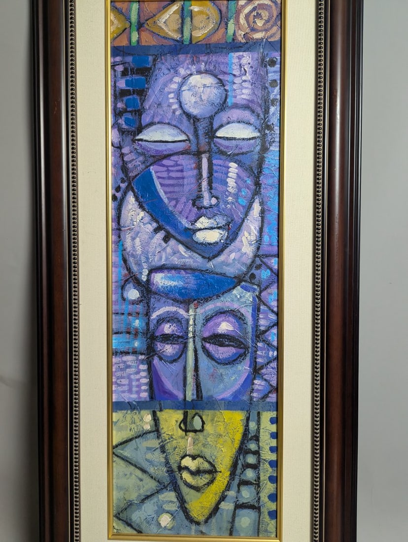 Unsigned Modernist Impasto Painting of Stylized Masks in Frame - 2