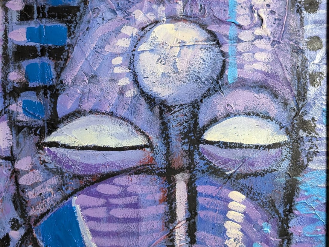 Unsigned Modernist Impasto Painting of Stylized Masks in Frame - 4