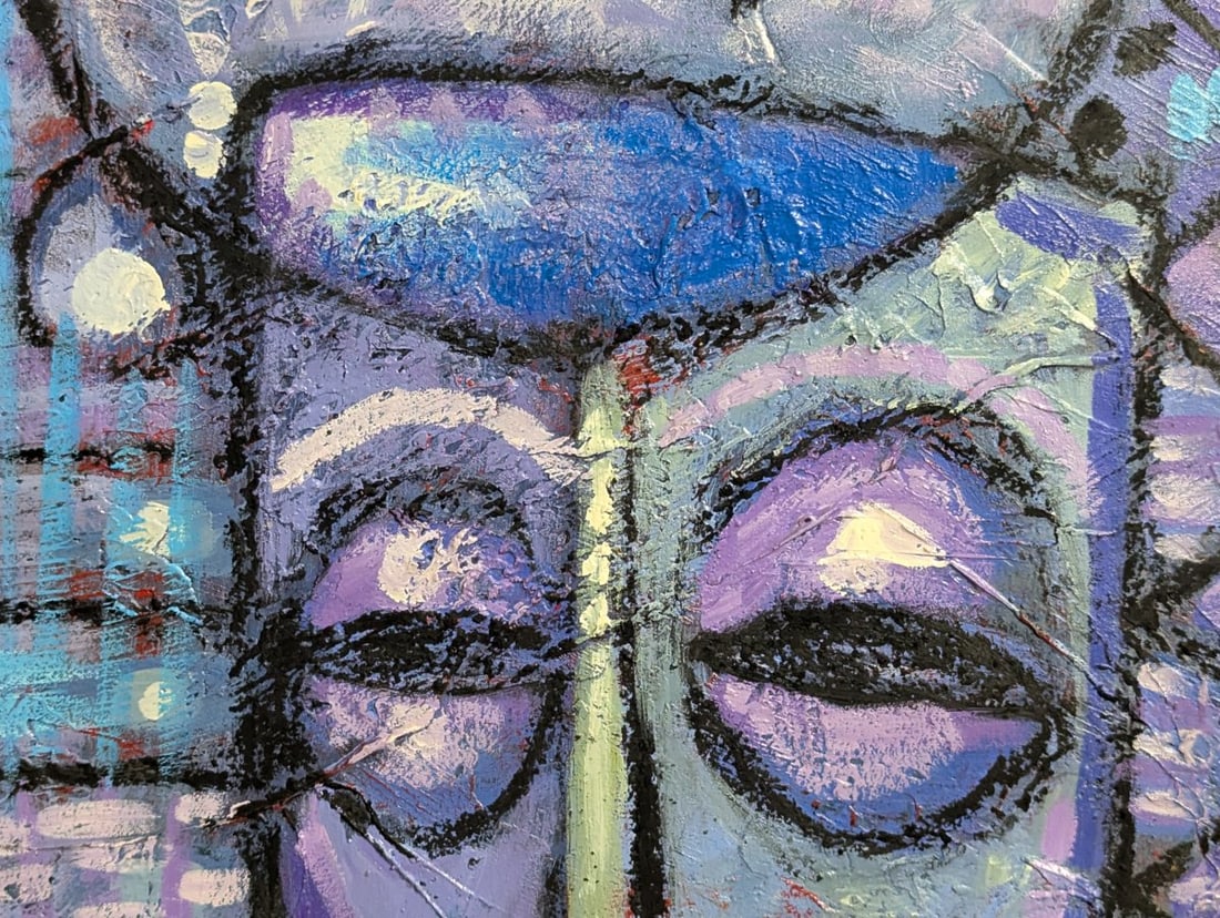 Unsigned Modernist Impasto Painting of Stylized Masks in Frame - 6