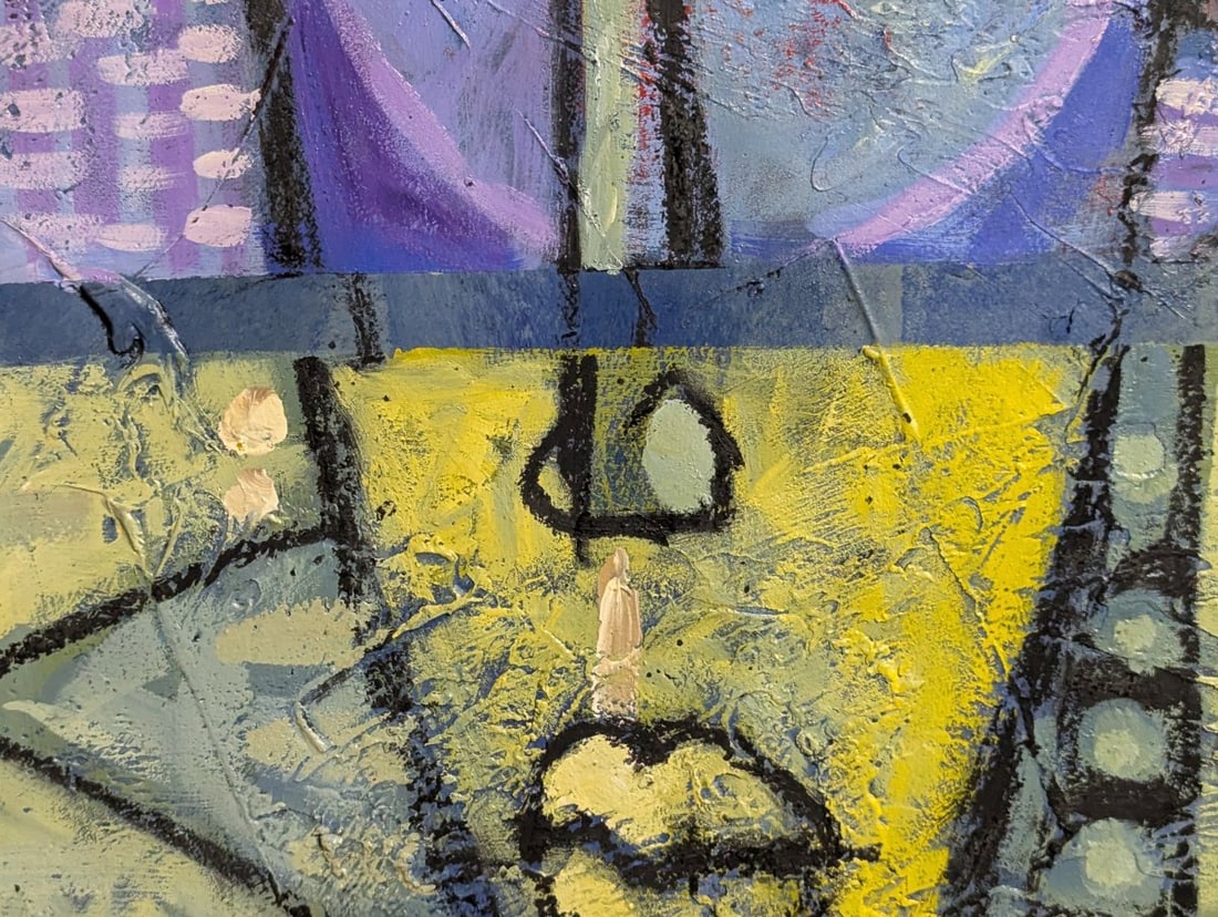 Unsigned Modernist Impasto Painting of Stylized Masks in Frame - 7