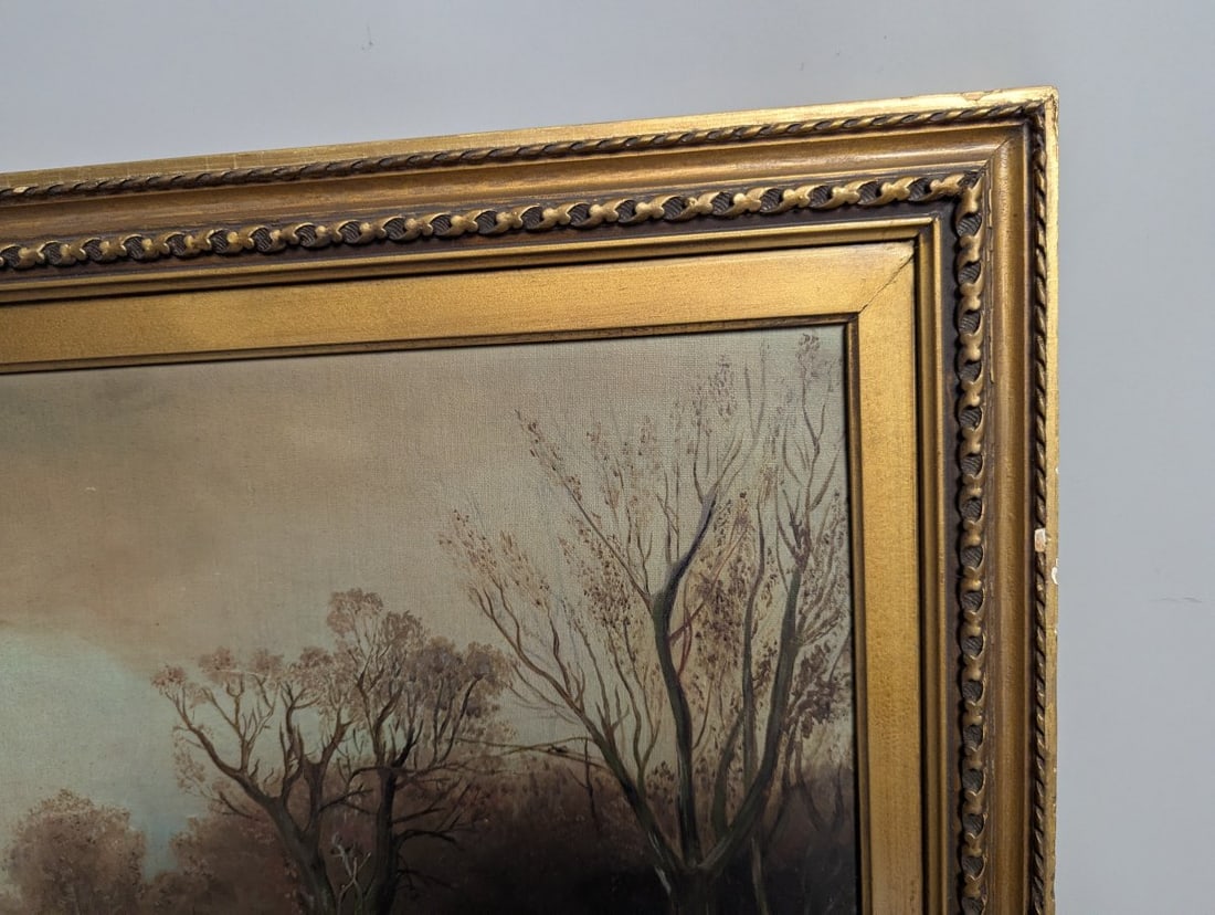 Clara Schmitt Oil on Canvas Winter Landscape with Windmill and Ice Skater - 18