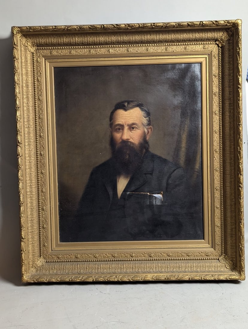 Antique 19th Century Framed Oil Portrait of a Gentleman with Gilded Frame: **Important** Please read below description on how to avoid high shipping costs. This stunning antique portrait measures 36 x 42 x 4 inches, featuring a captivating image of 25 x 29 inches. The