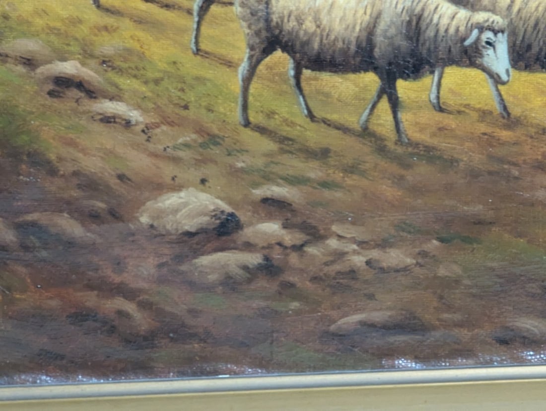 F Brillet Pastoral Sheep Oil Painting Ornate Gilt Frame Decorative Art - 10