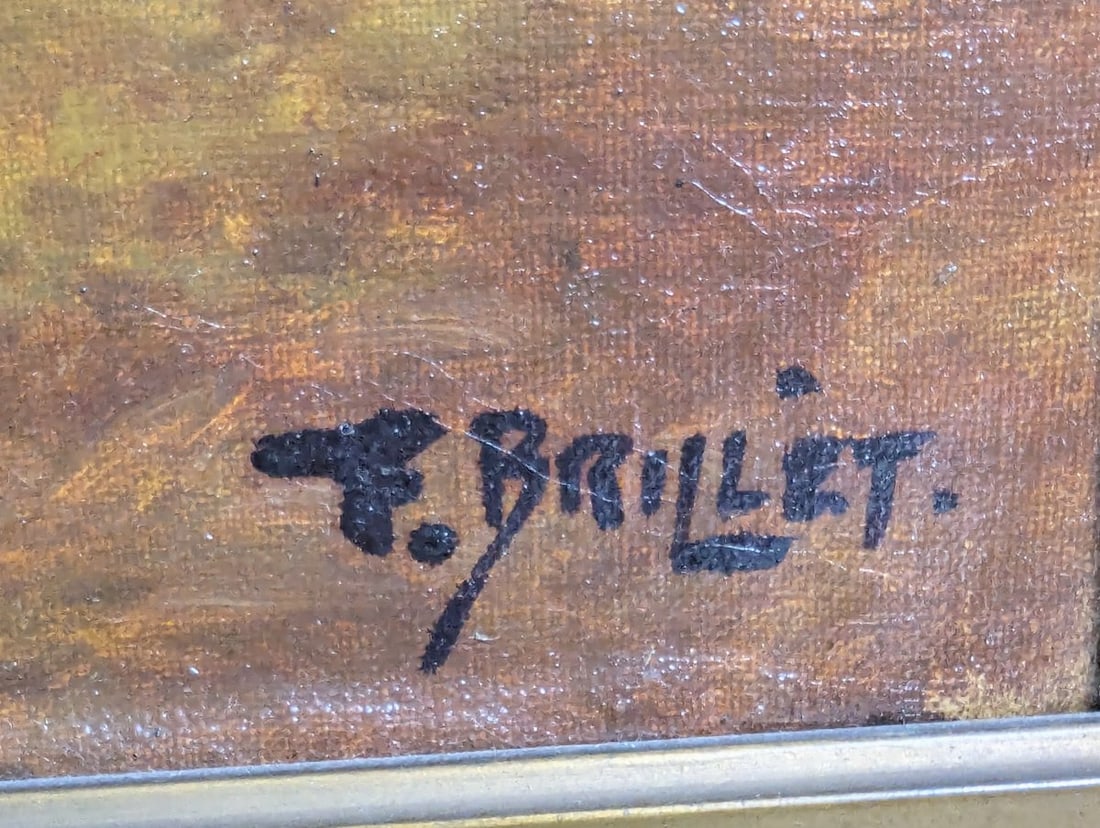 F Brillet Pastoral Sheep Oil Painting Ornate Gilt Frame Decorative Art - 12