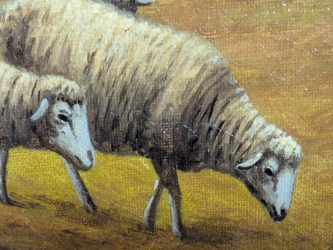 F Brillet Pastoral Sheep Oil Painting Ornate Gilt Frame Decorative Art - 13