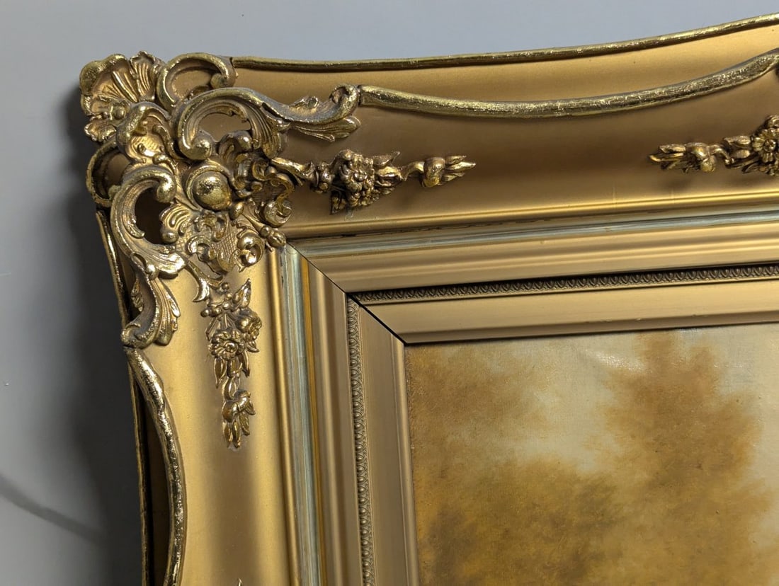 F Brillet Pastoral Sheep Oil Painting Ornate Gilt Frame Decorative Art - 15