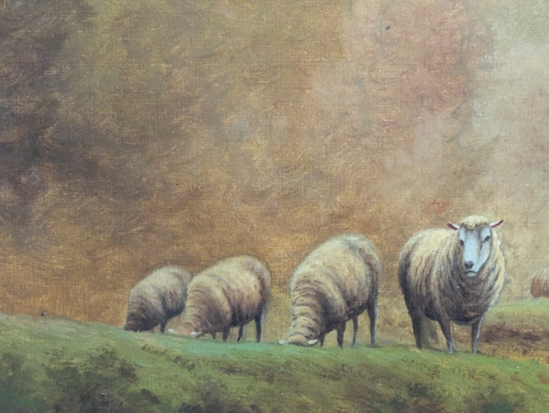 F Brillet Pastoral Sheep Oil Painting Ornate Gilt Frame Decorative Art - 6