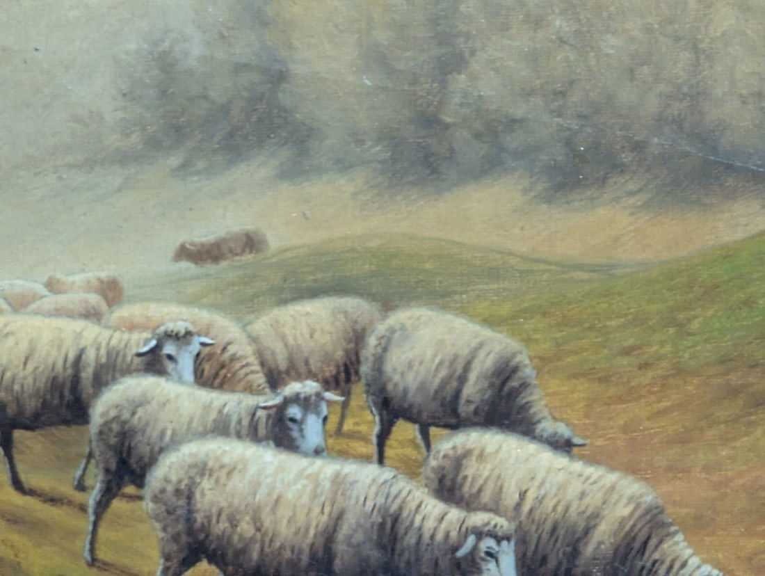 F Brillet Pastoral Sheep Oil Painting Ornate Gilt Frame Decorative Art - 7