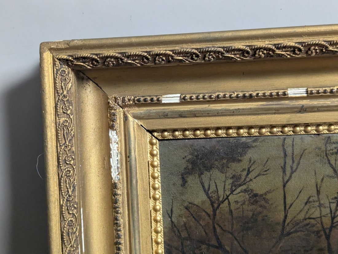 19th Century Winter Landscape Oil Painting by Unidentified Artist - Vintage Artwork - 15