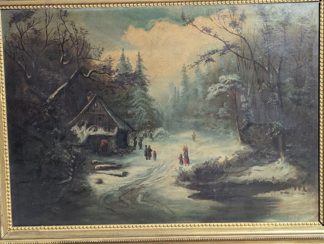 19th Century Winter Landscape Oil Painting by Unidentified Artist - Vintage Artwork - 2