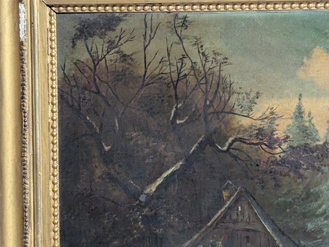 19th Century Winter Landscape Oil Painting by Unidentified Artist - Vintage Artwork - 3