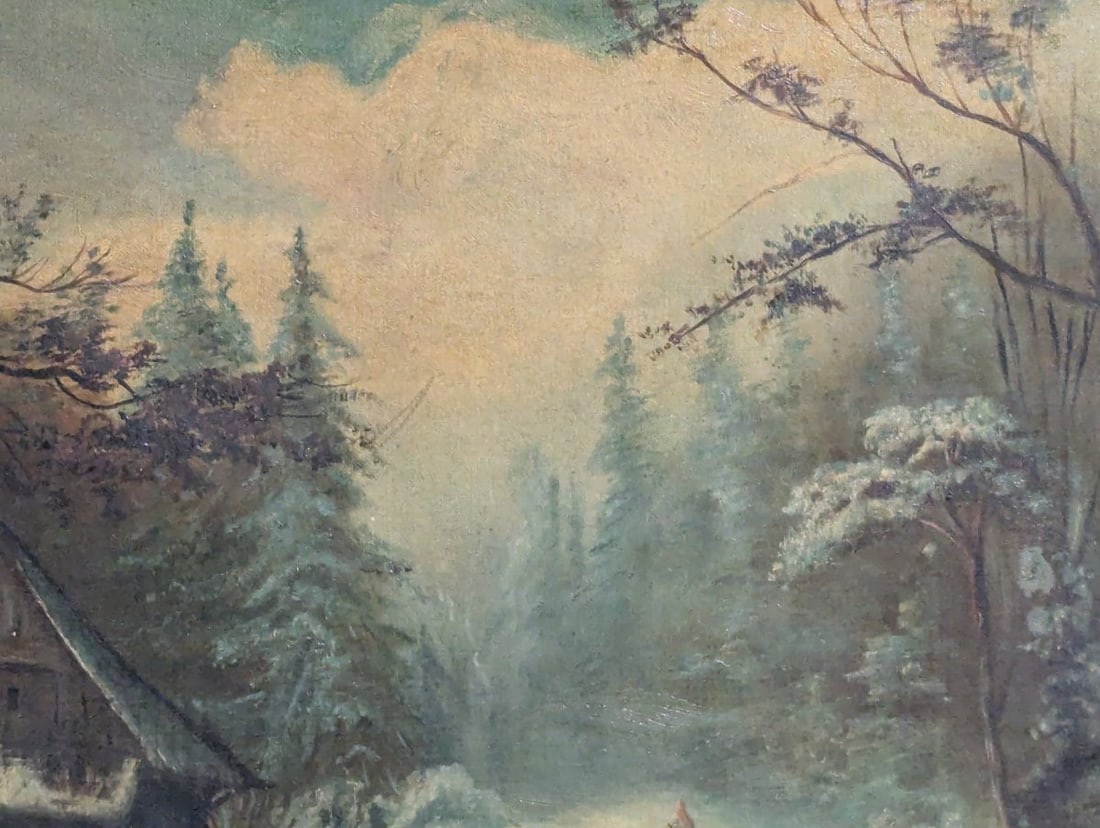 19th Century Winter Landscape Oil Painting by Unidentified Artist - Vintage Artwork - 4