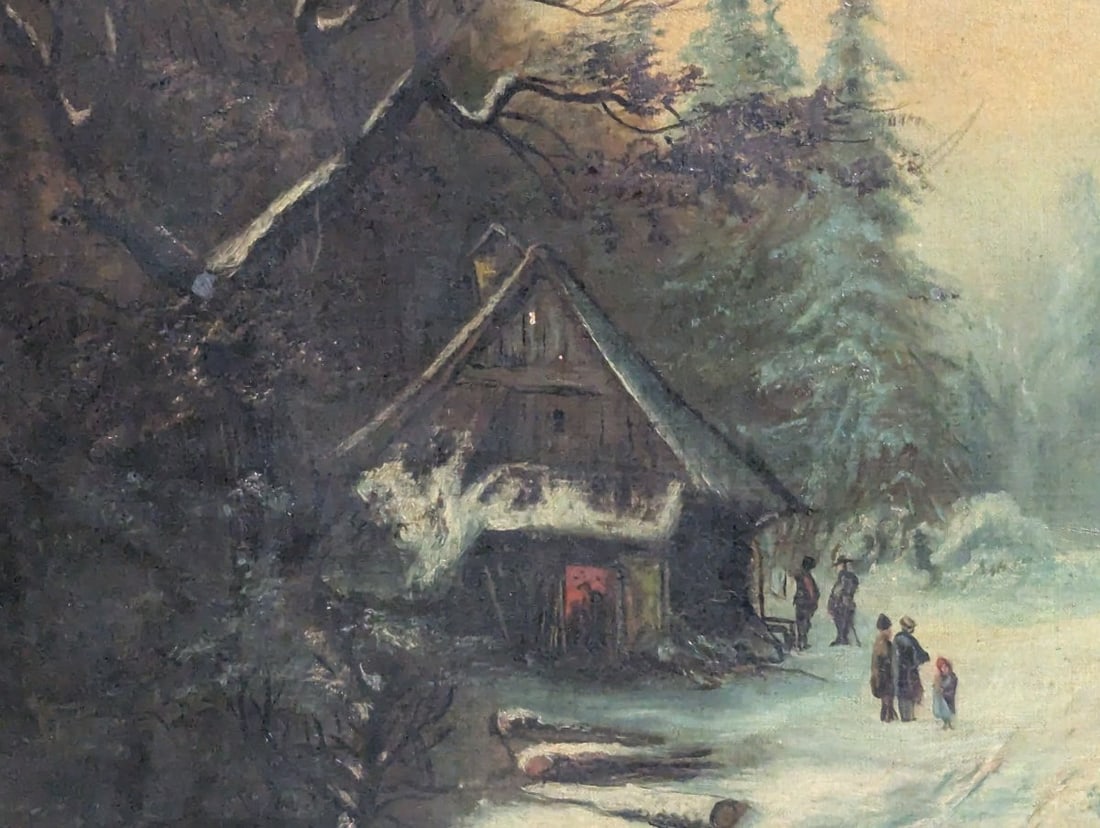 19th Century Winter Landscape Oil Painting by Unidentified Artist - Vintage Artwork - 6
