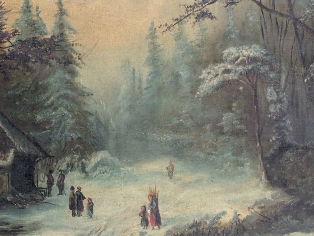 19th Century Winter Landscape Oil Painting by Unidentified Artist - Vintage Artwork - 7