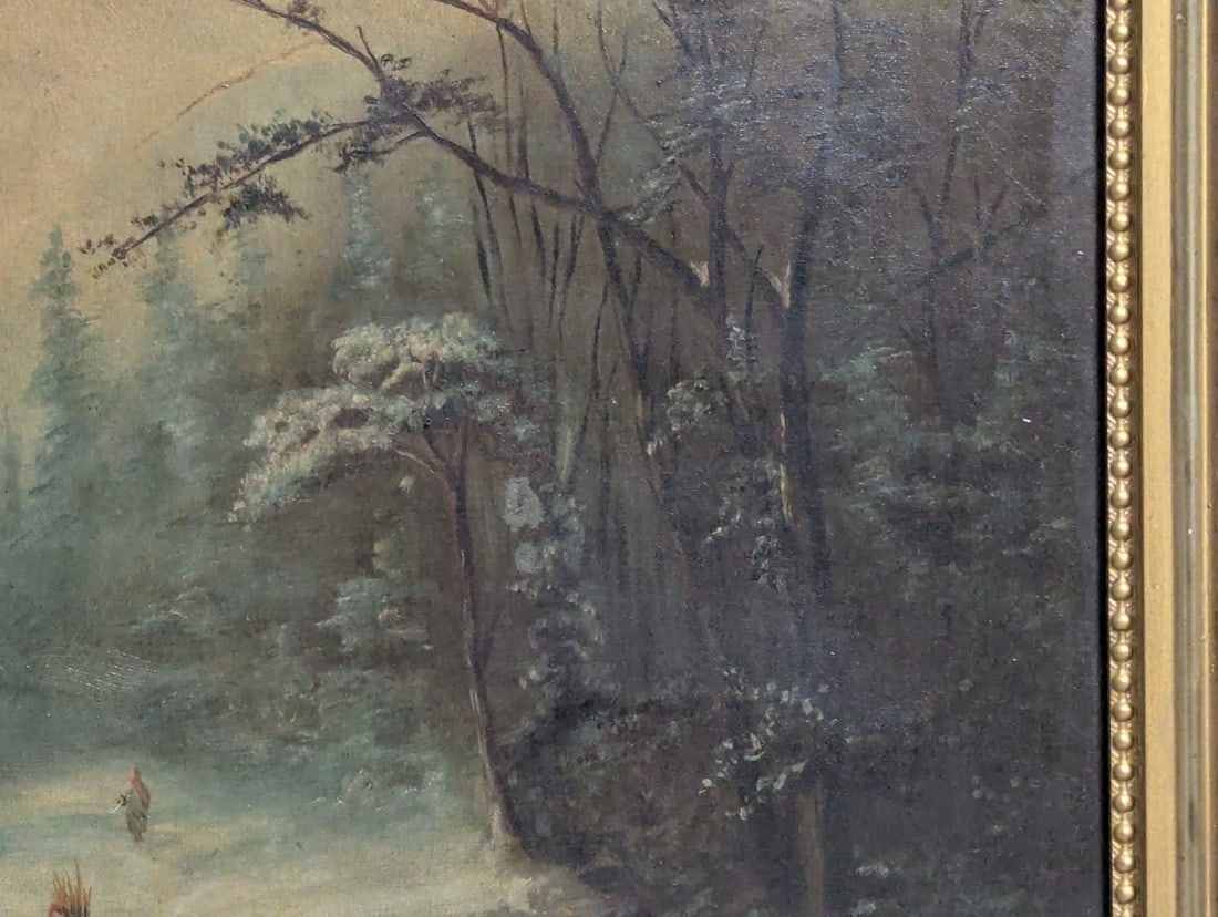 19th Century Winter Landscape Oil Painting by Unidentified Artist - Vintage Artwork - 8