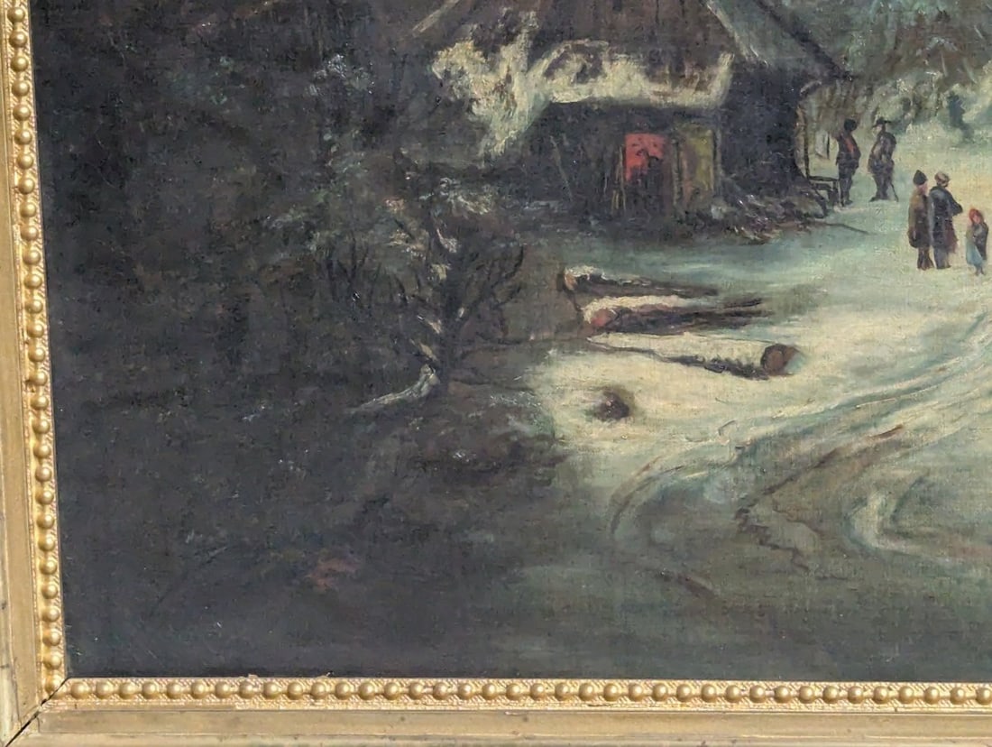 19th Century Winter Landscape Oil Painting by Unidentified Artist - Vintage Artwork - 9