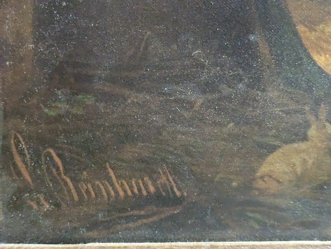 Louis Reinhardt (1849-1870) Antique Oil Painting Barn Scene Signed Artwork - 10