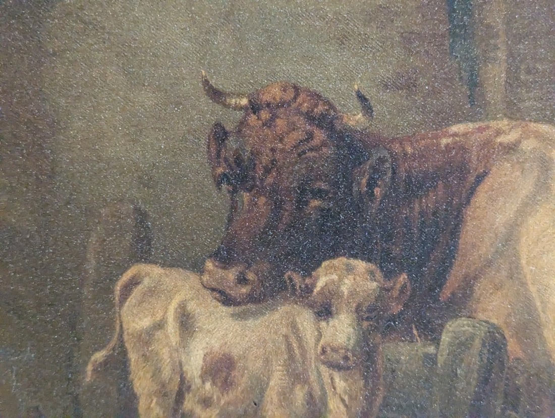 Louis Reinhardt (1849-1870) Antique Oil Painting Barn Scene Signed Artwork - 7