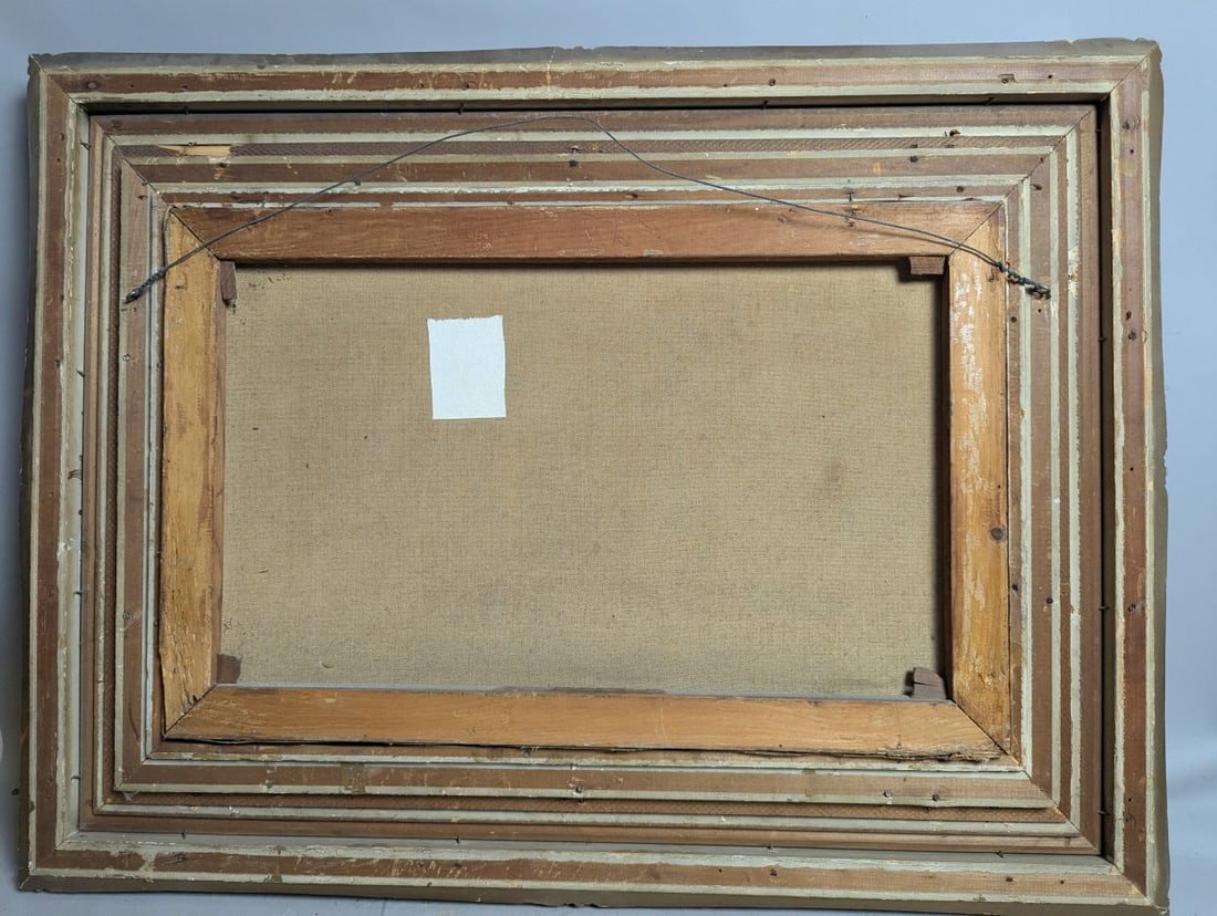 Unsigned Pastoral Landscape Oil Painting with Sheep in Ornate Gilt Frame - 17