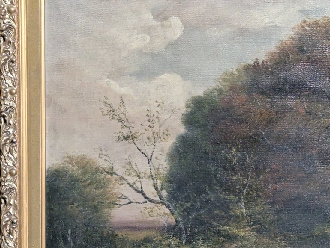 Unsigned Pastoral Landscape Oil Painting with Sheep in Ornate Gilt Frame - 3