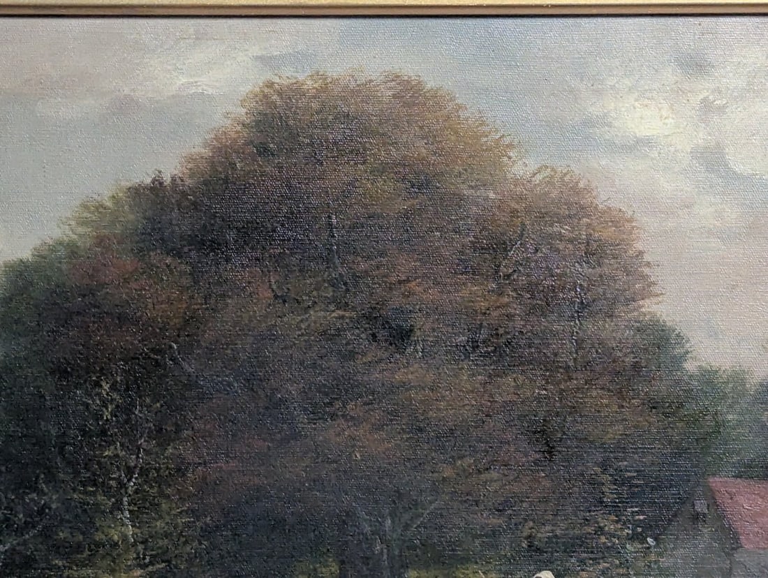 Unsigned Pastoral Landscape Oil Painting with Sheep in Ornate Gilt Frame - 4