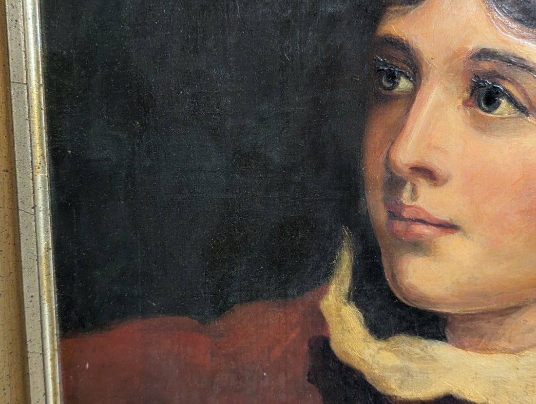 Unsigned 19th Century Style Portrait Oil Painting with Picture Light - 6