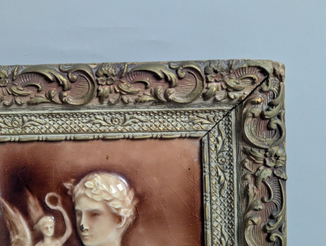 Antique French Victoire Majolica Tile Plaque by Choisy-le-Roi Decorative Arts - 10