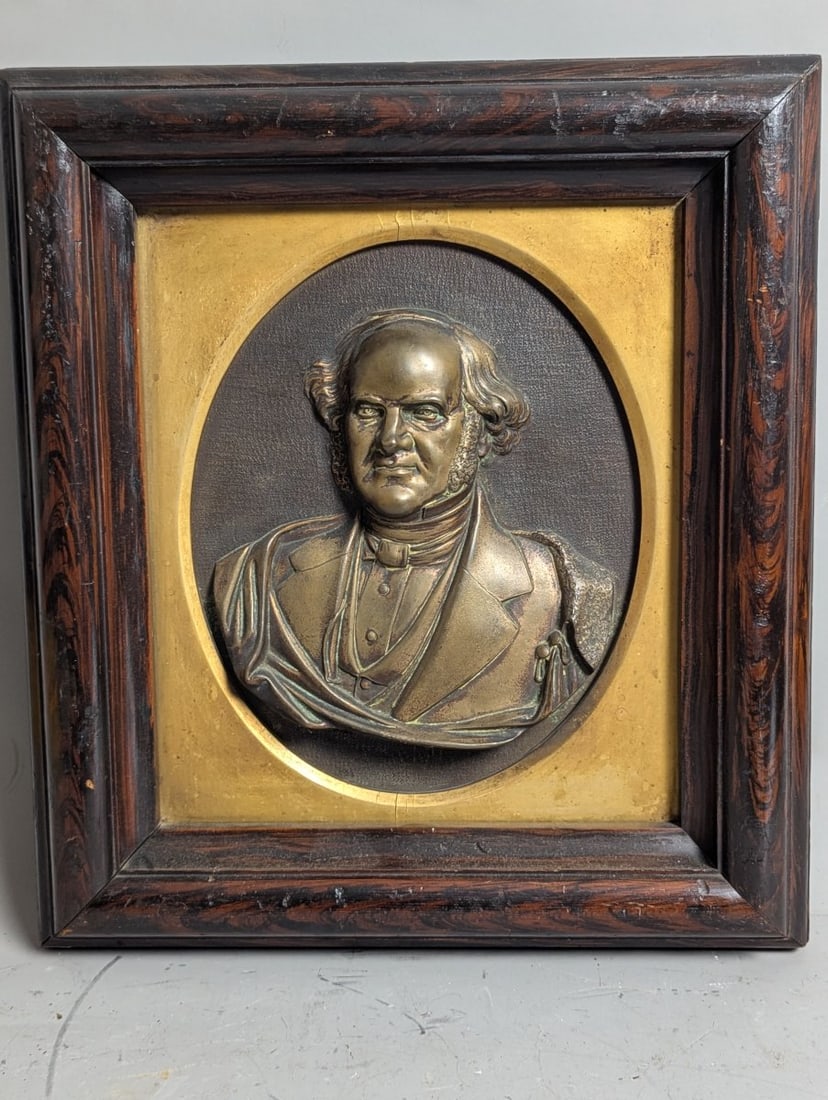 19th Century Framed Bronze Electrotype Relief Portrait of a Gentleman High Relief Art: **Important** Please read below description on how to avoid high shipping costs. Presenting an exquisite 19th-century framed bronze electrotype relief portrait of a gentleman. This stunning piece,