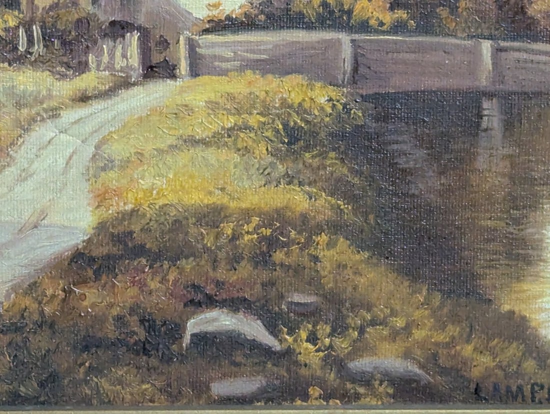 L. Ample 20th Century Framed Landscape Oil Painting Cottage Scene Vintage Art - 10