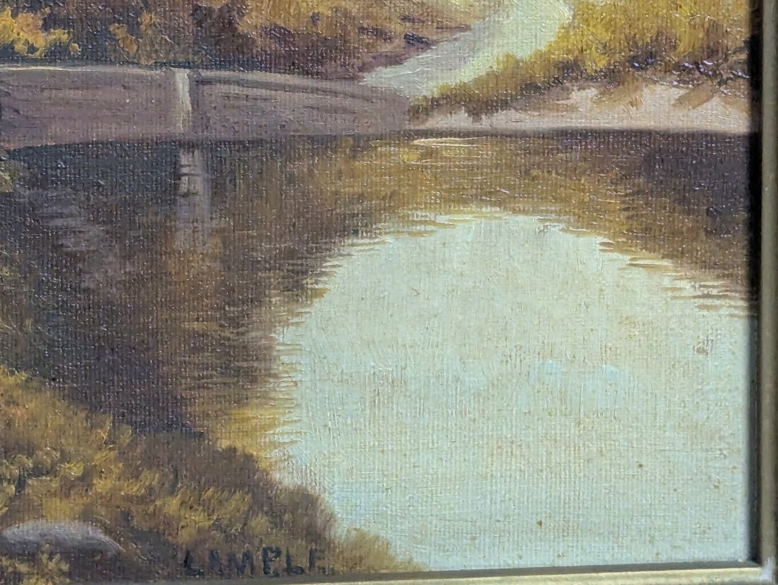 L. Ample 20th Century Framed Landscape Oil Painting Cottage Scene Vintage Art - 11