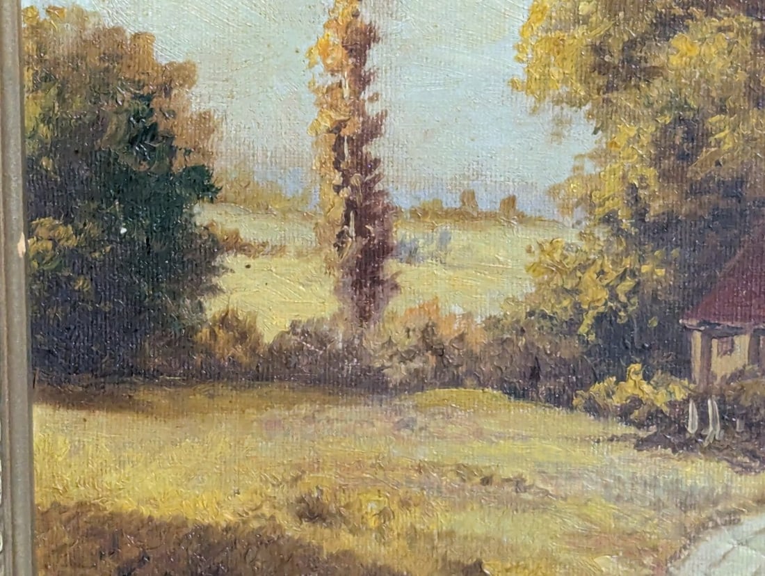 L. Ample 20th Century Framed Landscape Oil Painting Cottage Scene Vintage Art - 6