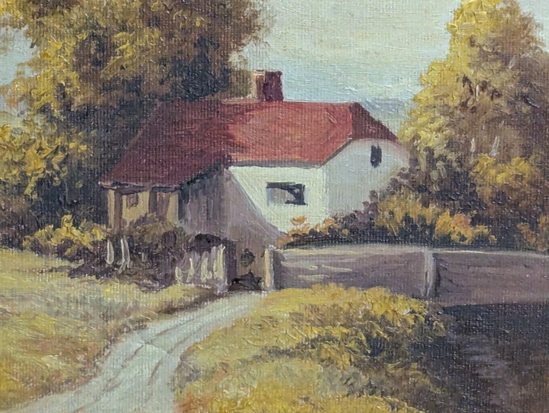 L. Ample 20th Century Framed Landscape Oil Painting Cottage Scene Vintage Art - 7
