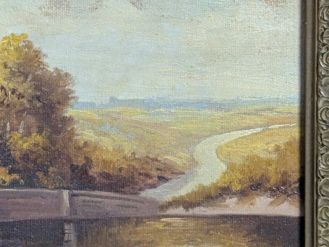 L. Ample 20th Century Framed Landscape Oil Painting Cottage Scene Vintage Art - 8