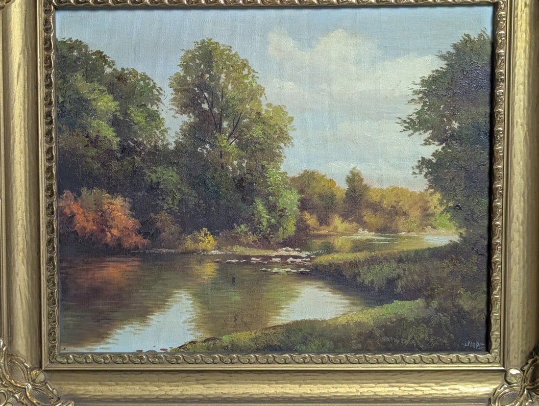 Lester Niple Ohio Landscape Oil Painting Framed River Scene Art Vintage Decor - 2