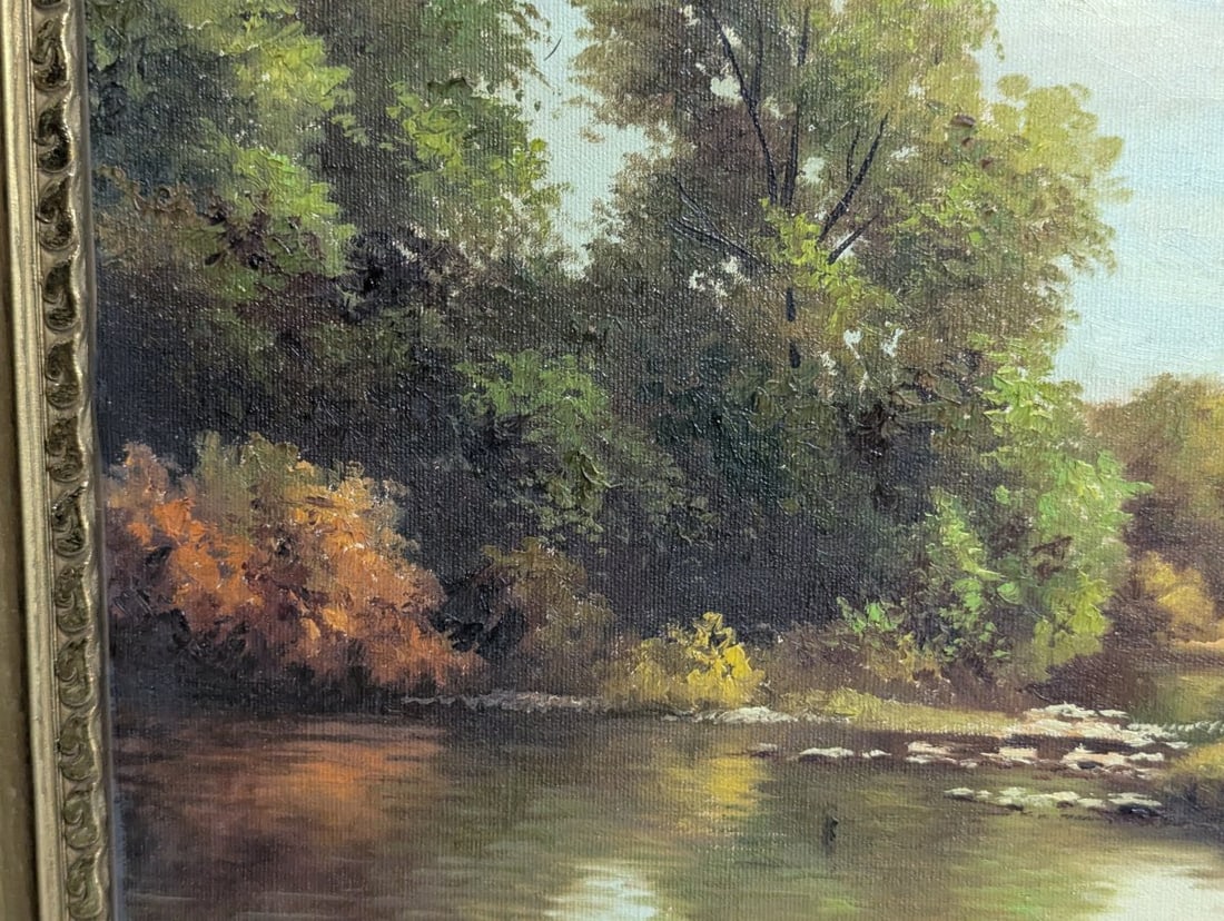 Lester Niple Ohio Landscape Oil Painting Framed River Scene Art Vintage Decor - 6