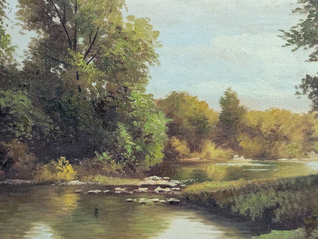 Lester Niple Ohio Landscape Oil Painting Framed River Scene Art Vintage Decor - 7