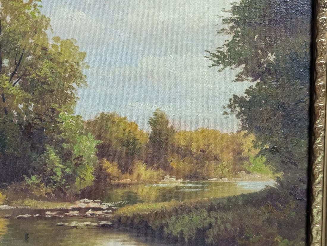 Lester Niple Ohio Landscape Oil Painting Framed River Scene Art Vintage Decor - 8