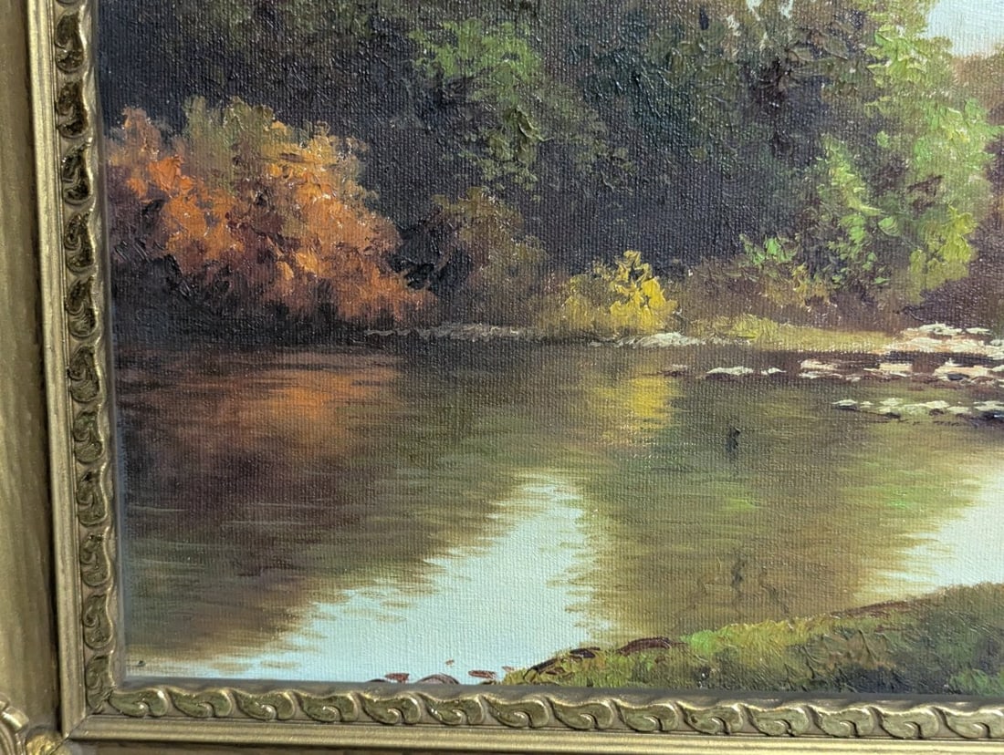 Lester Niple Ohio Landscape Oil Painting Framed River Scene Art Vintage Decor - 9