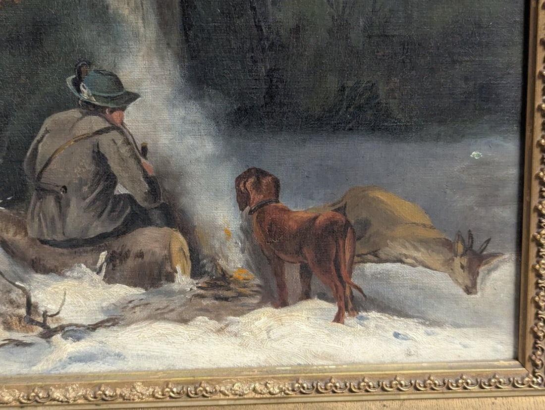 Unsigned 19th Century German School Oil Painting Hunting Scene with Hunter and Dog - 10