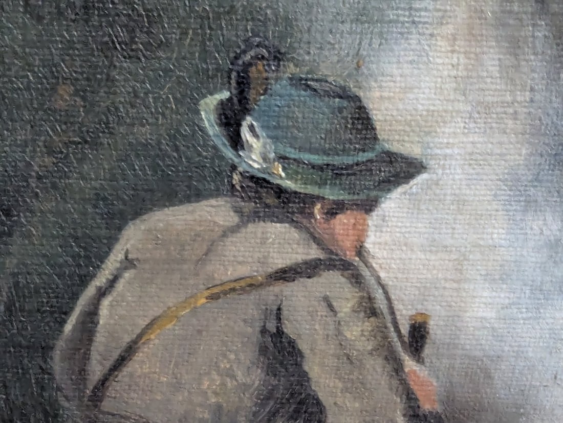 Unsigned 19th Century German School Oil Painting Hunting Scene with Hunter and Dog - 11