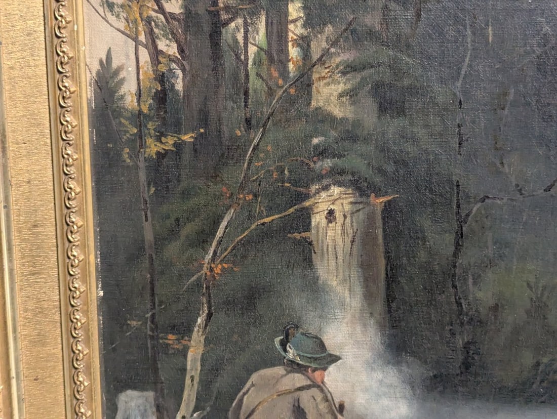 Unsigned 19th Century German School Oil Painting Hunting Scene with Hunter and Dog - 5