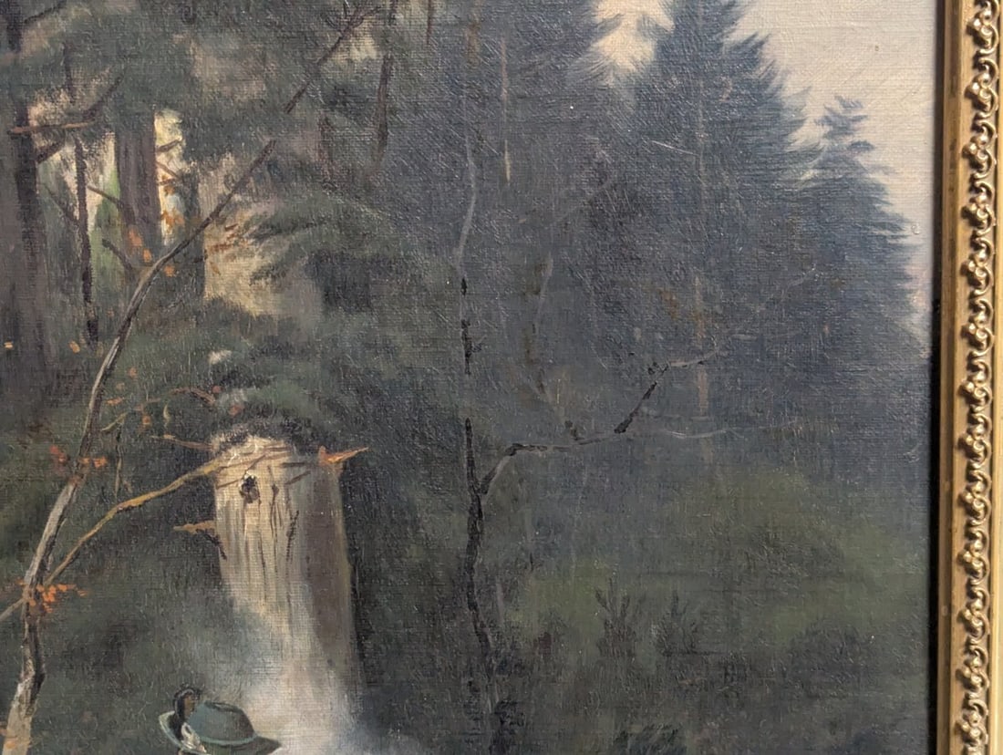 Unsigned 19th Century German School Oil Painting Hunting Scene with Hunter and Dog - 6