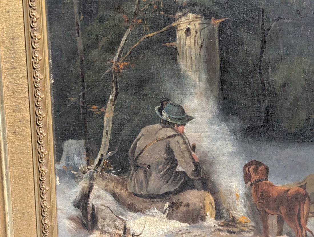 Unsigned 19th Century German School Oil Painting Hunting Scene with Hunter and Dog - 7